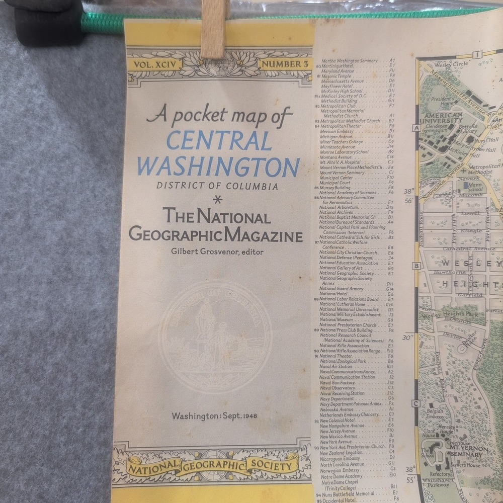 Vtg 1948 National Geographic Pocket Map Central Washington DC District Columbia - Picture 2 of 2